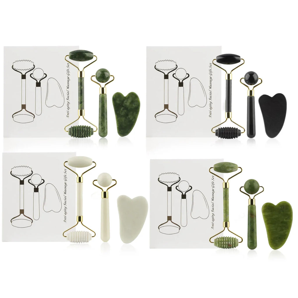 Kit 3 em 1 rolo facial e gua sha