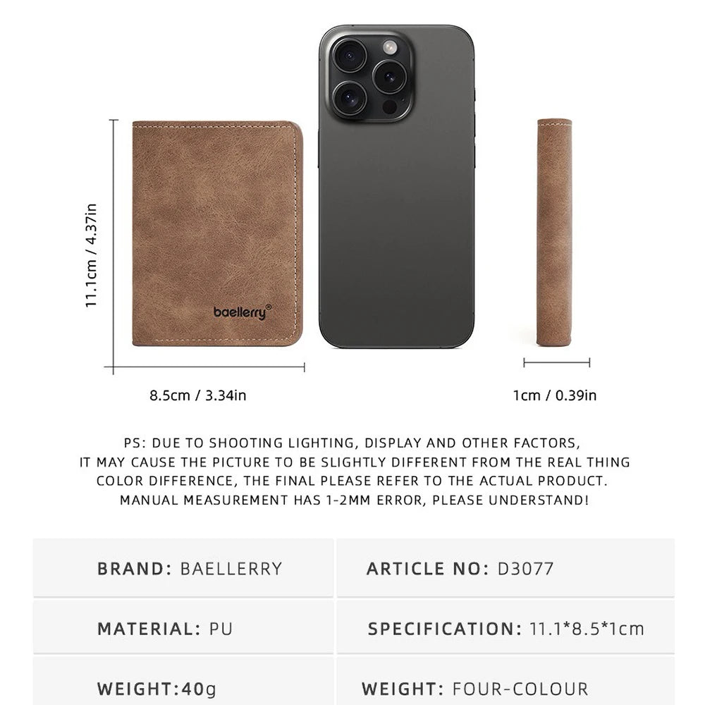Carteira masculina minimalista com prendedor de notas