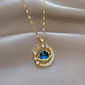 Colar feminino lua e estrela com zircônias