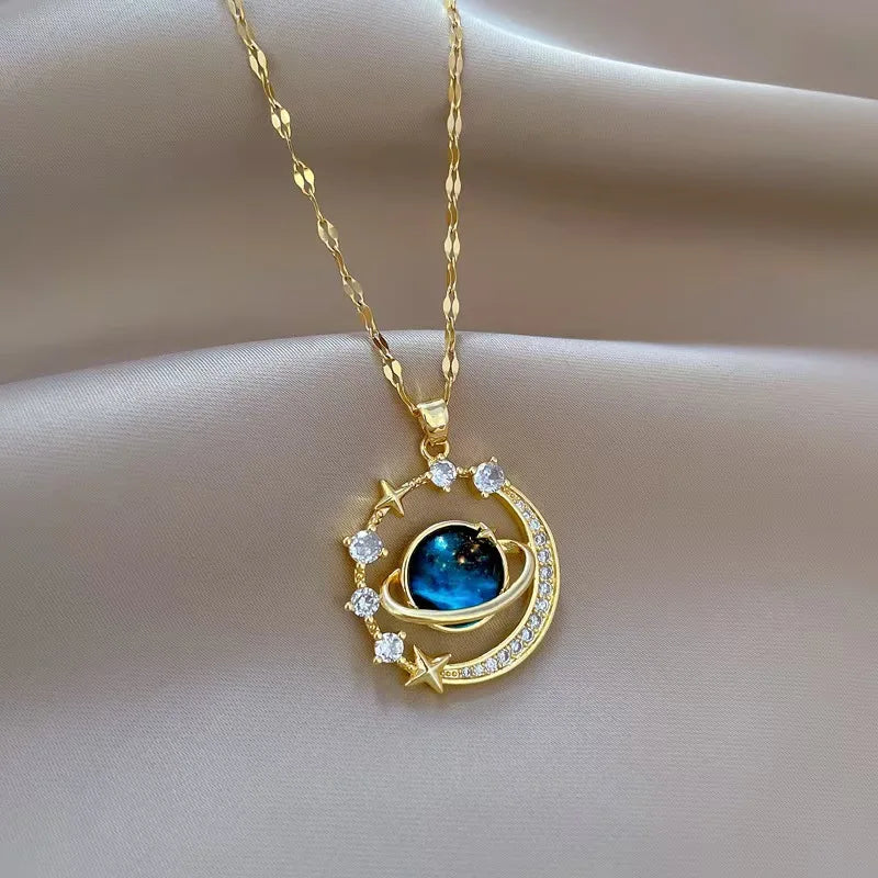 Colar feminino lua e estrela com zircônias