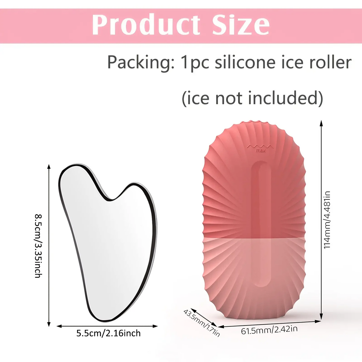 Kit gua sha e rolo de gelo facial em aço inox reutilizável