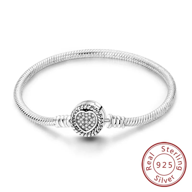 Pulseira de berloques em prata 925 com corações