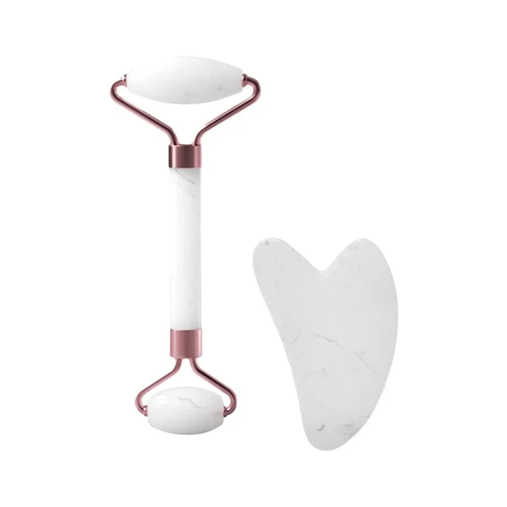 Kit massageador facial duplo com gua sha de coração