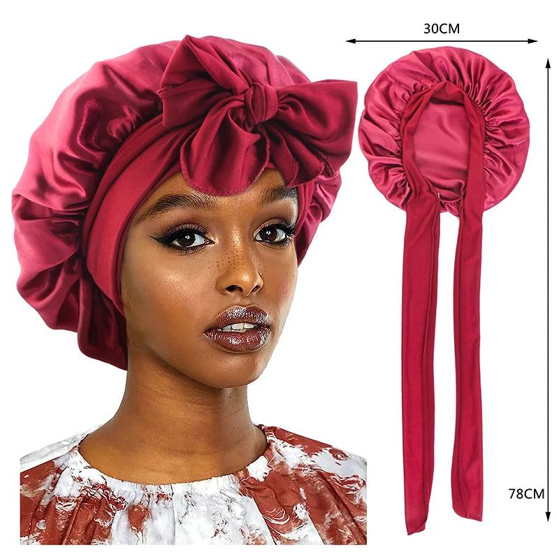 Touca de cetim para cabelo com faixa elástica larga