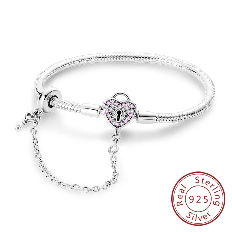 Pulseira de berloques em prata 925 com corações