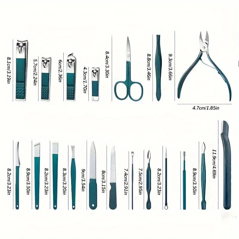 Kit manicure e pedicure em aço inox com estojo