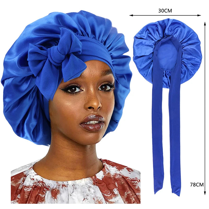 Touca de cetim para cabelo com faixa elástica larga