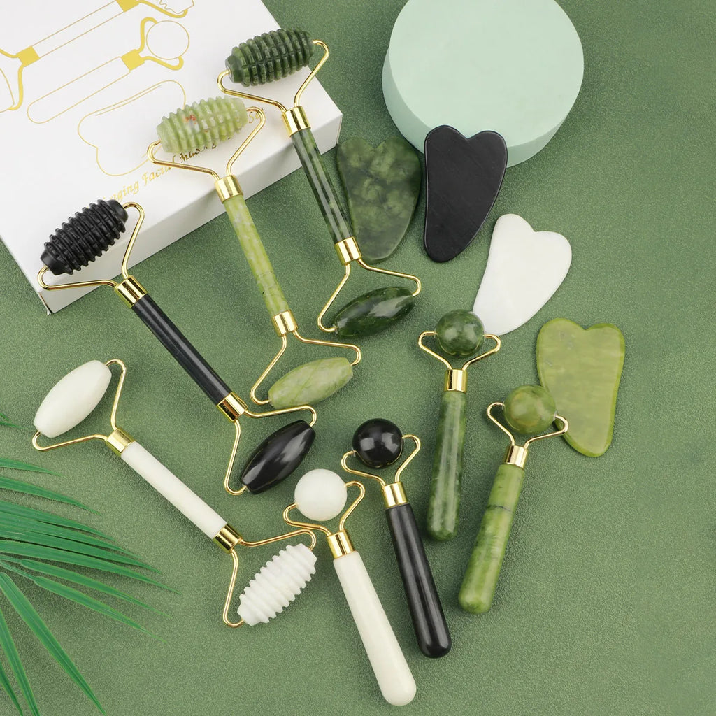 Kit 3 em 1 rolo facial e gua sha