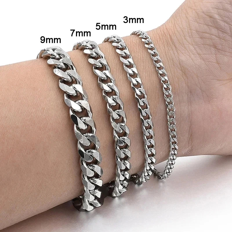 Pulseira masculina corrente cubana de aço inox
