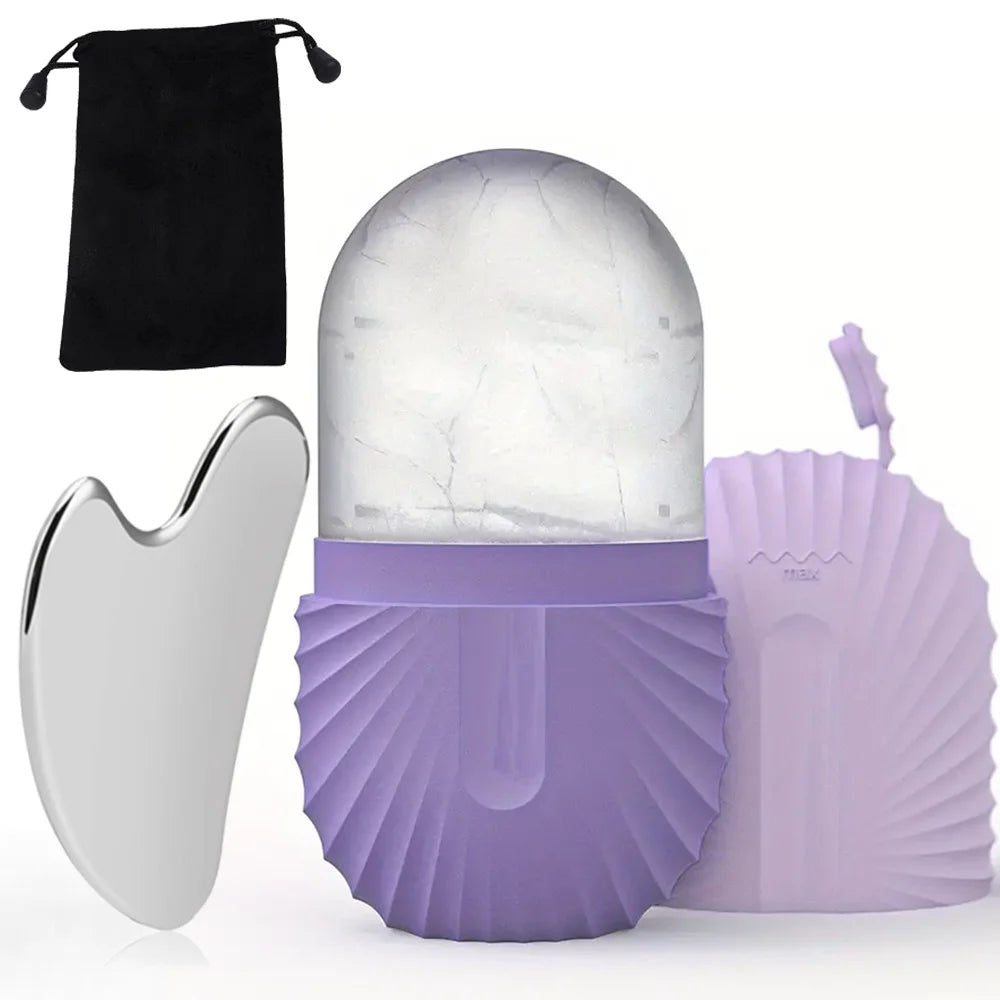 Kit gua sha e rolo de gelo facial em aço inox reutilizável