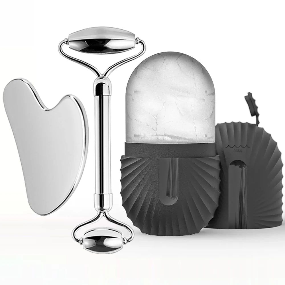 Rolo de gelo facial em aço inox com gua sha
