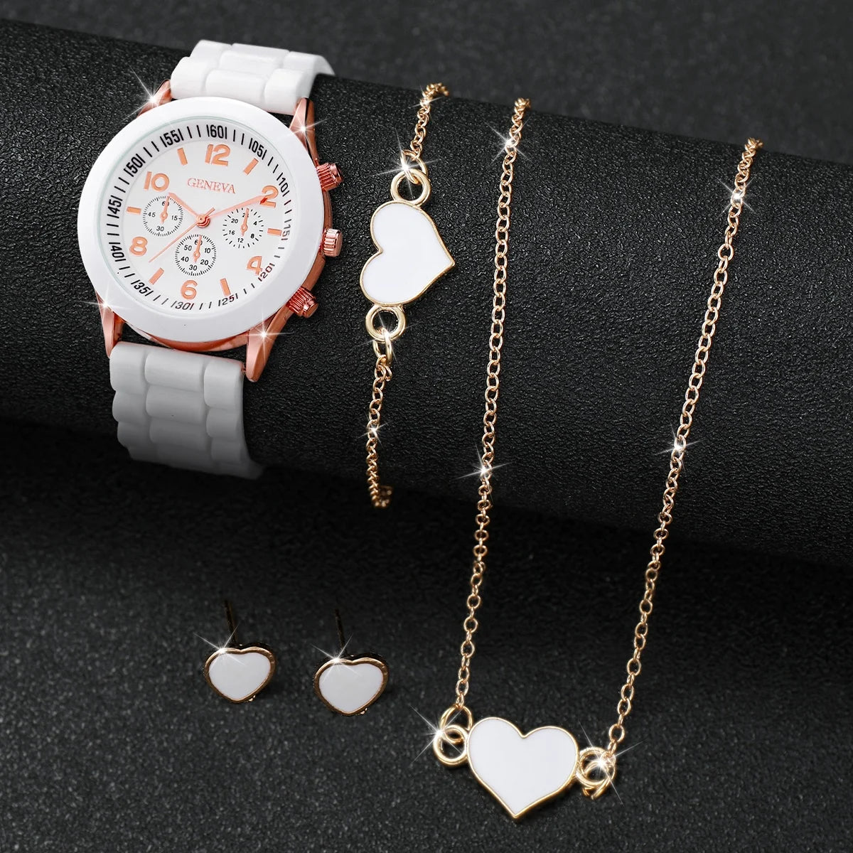 Kit relógio feminino com pulseiras e acessórios