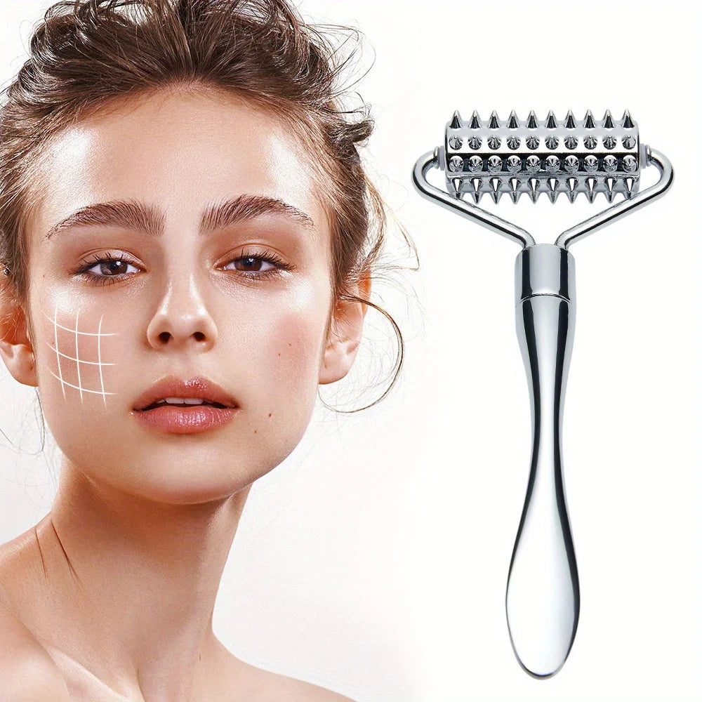 Rolo massageador facial de aço inox com gua sha