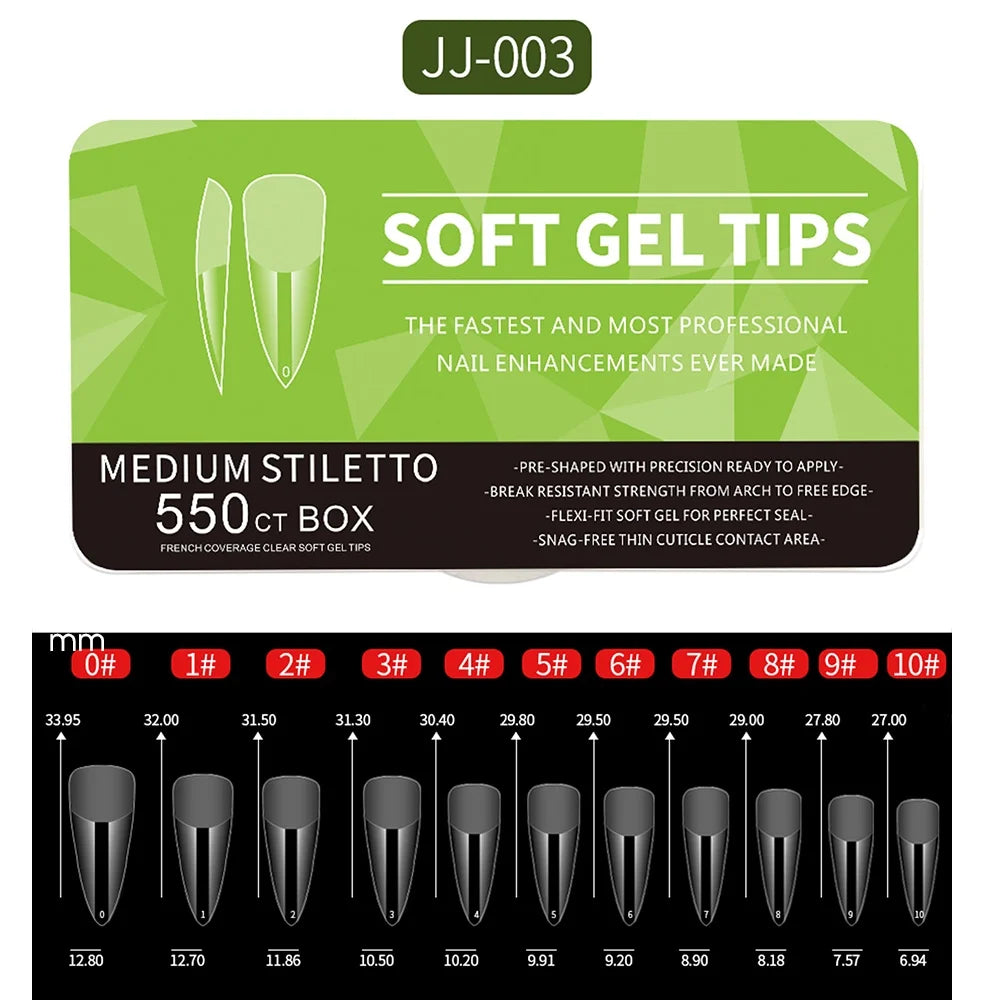 Kit 550 tips de unha em gel macio