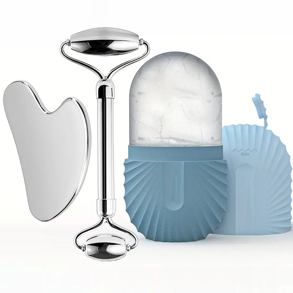 Rolo de gelo facial em aço inox com gua sha