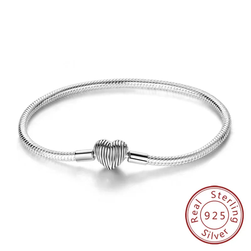 Pulseira de berloques em prata 925 com corações