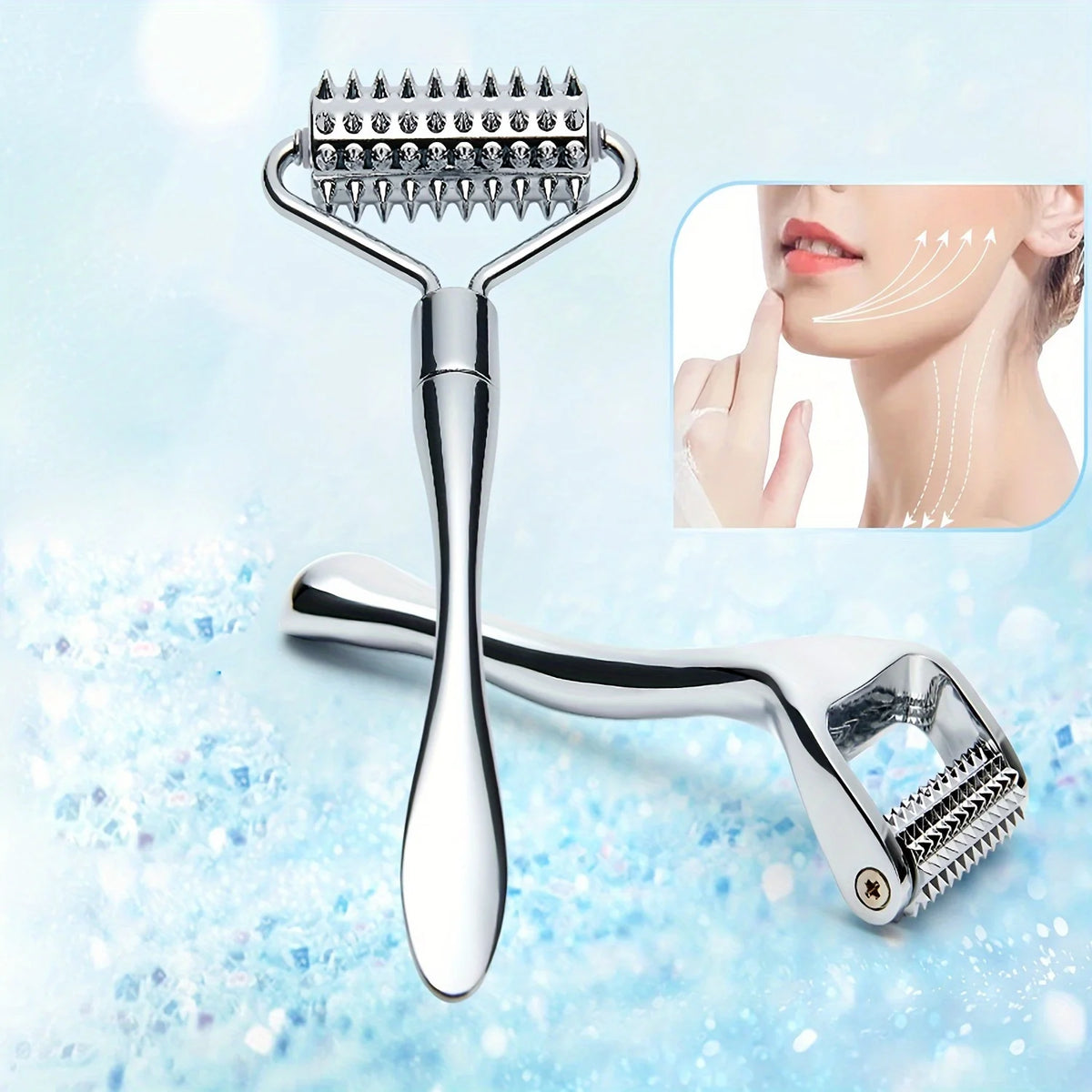 Rolo massageador facial de aço inox com gua sha