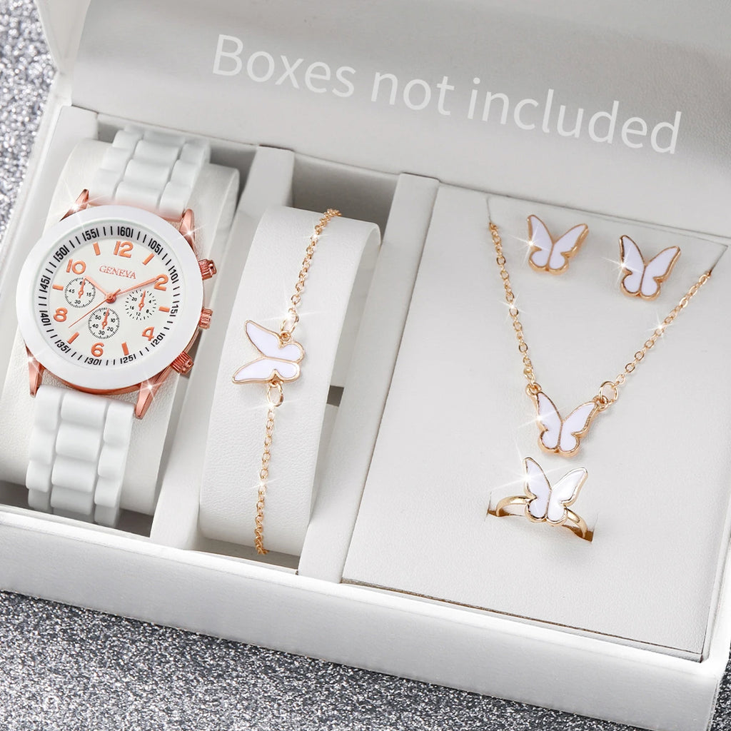 Kit relógio feminino com pulseiras e acessórios