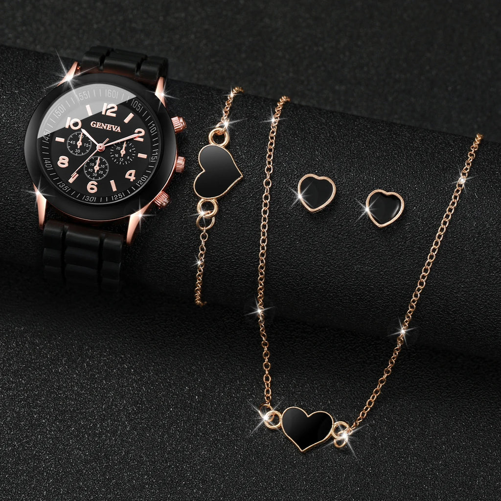 Kit relógio feminino com pulseiras e acessórios