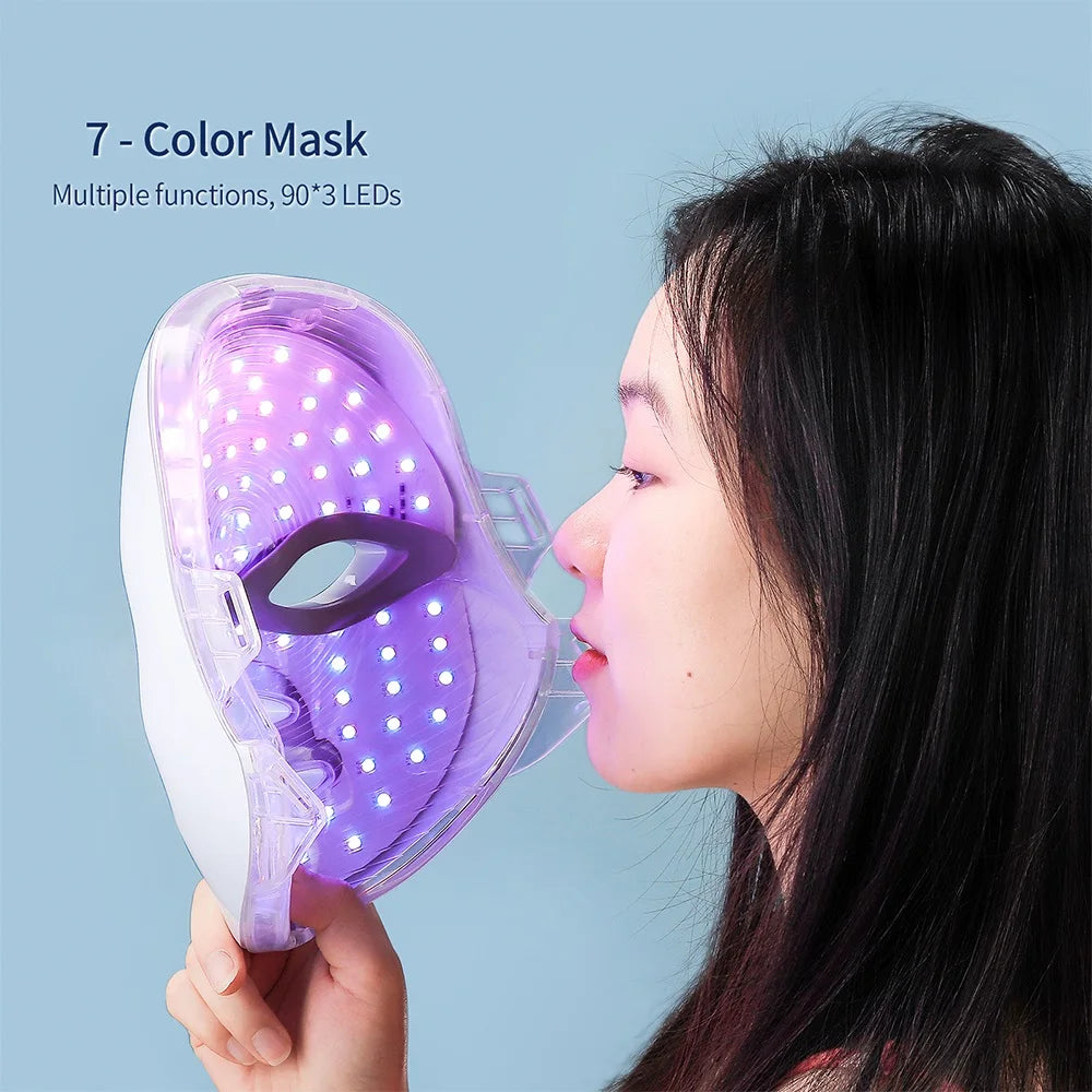Máscara LED facial e para pescoço com 7 cores