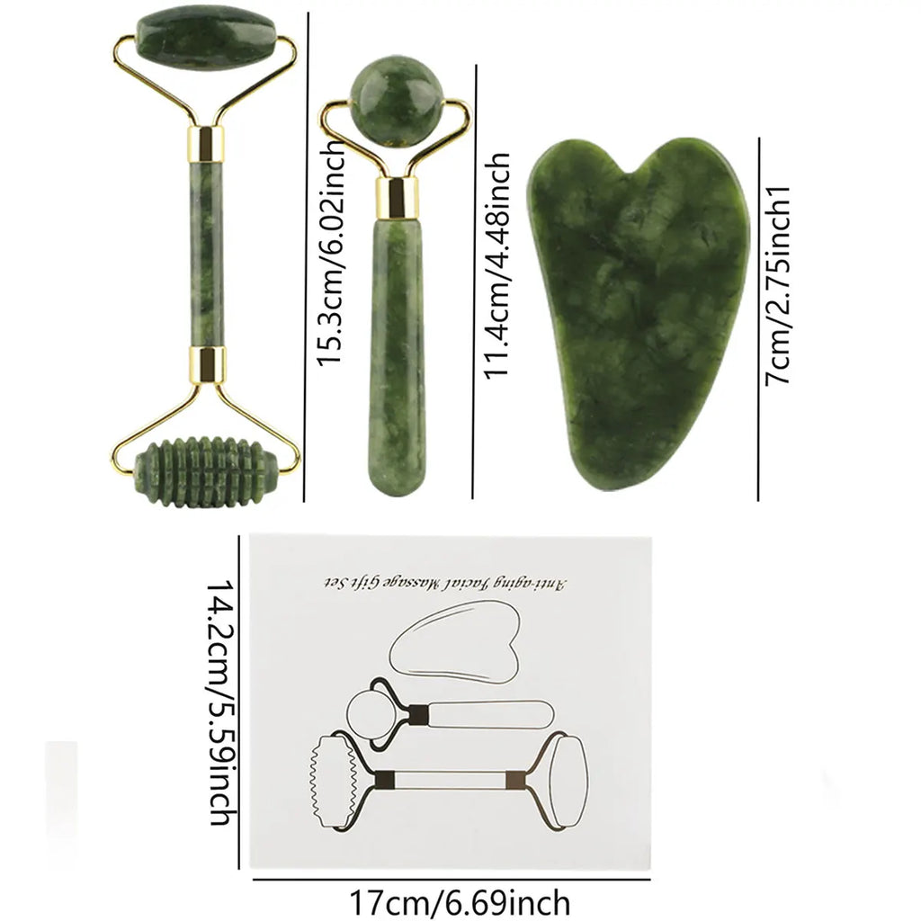 Kit 3 em 1 rolo facial e gua sha