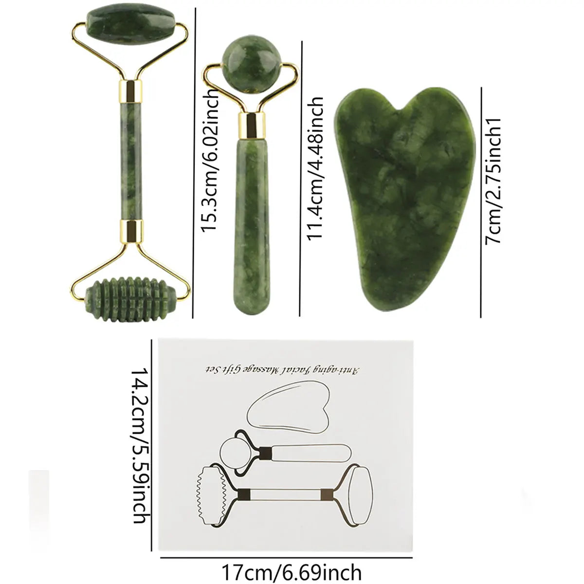 Kit 3 em 1 rolo facial e gua sha