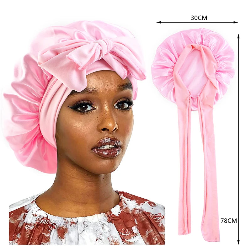 Touca de cetim para cabelo com faixa elástica larga