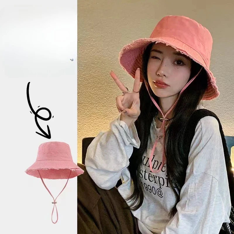 Chapéu bucket feminino com aba desfiada e proteção UV
