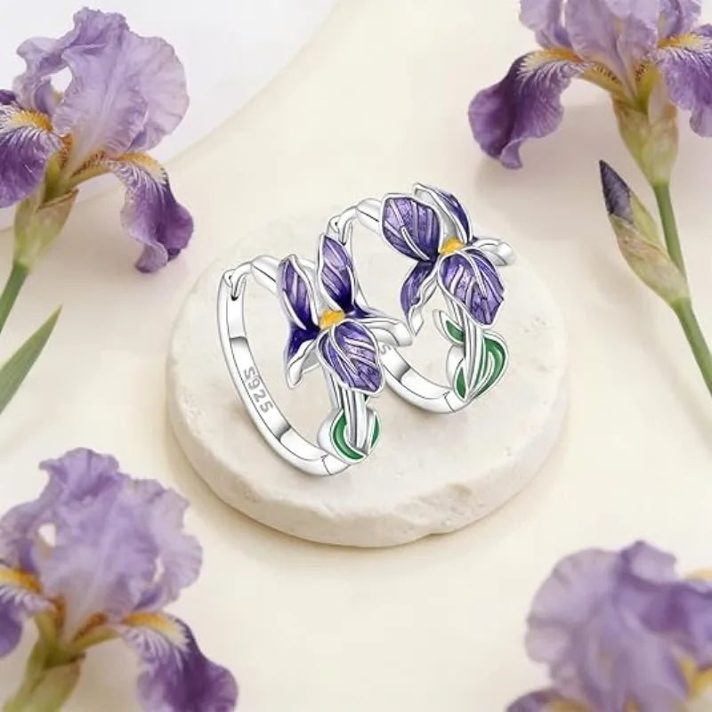 Brincos flor de íris em prata 925 com zircônia