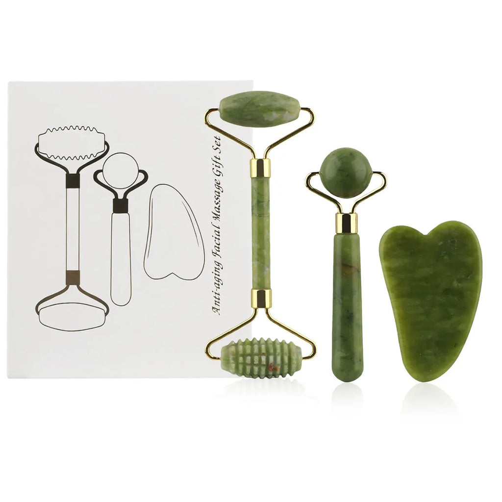 Kit 3 em 1 rolo facial e gua sha