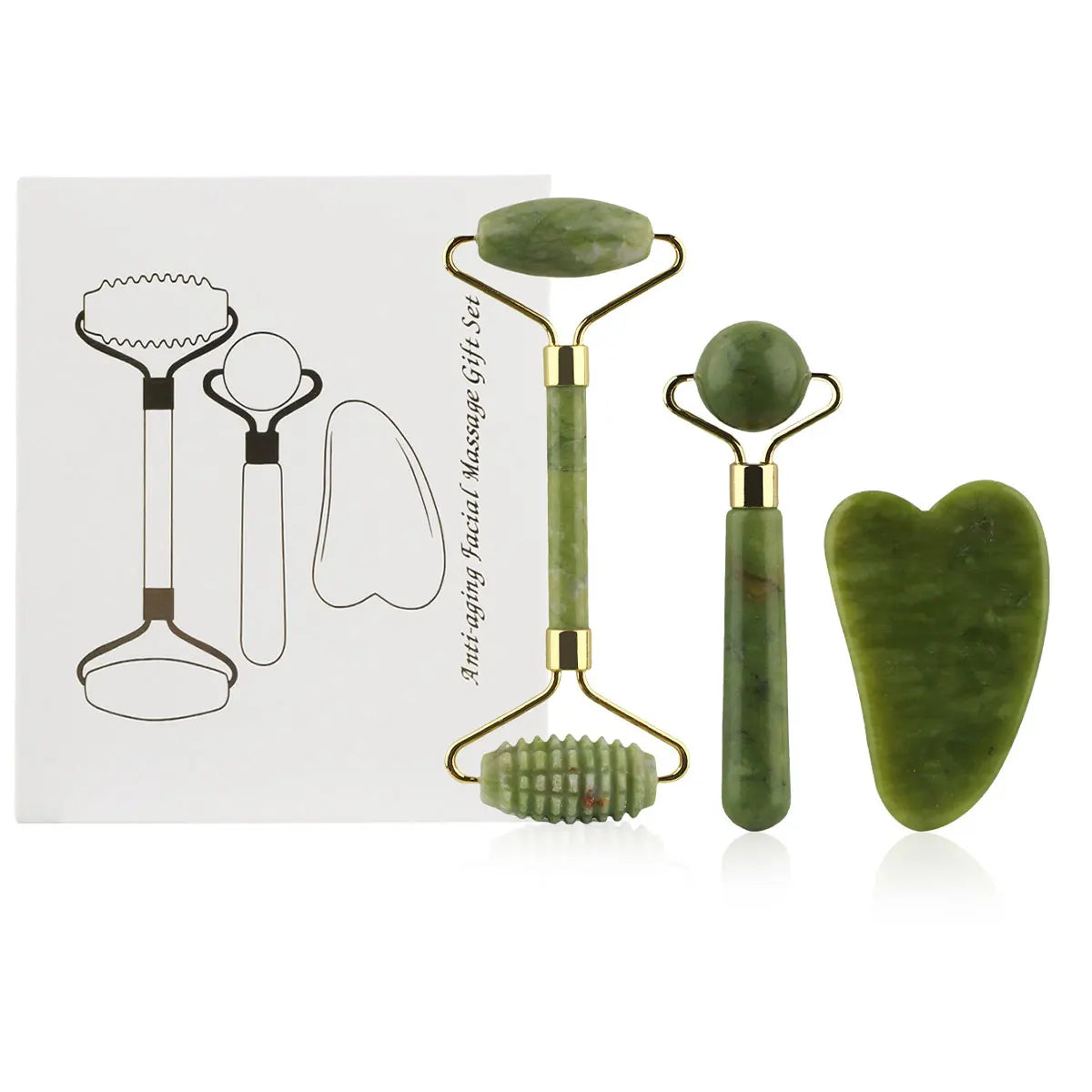 Kit 3 em 1 rolo facial e gua sha
