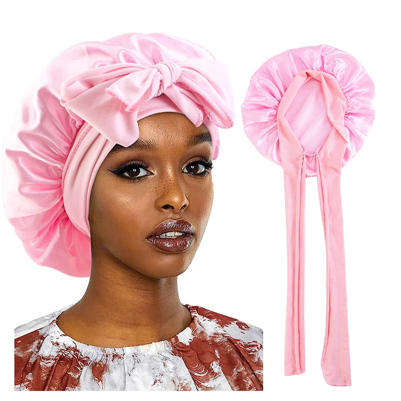 Touca de cetim para cabelo com faixa elástica larga