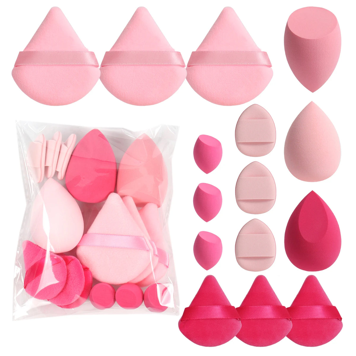 Kit de puffs e esponjas de maquiagem (15 peças)