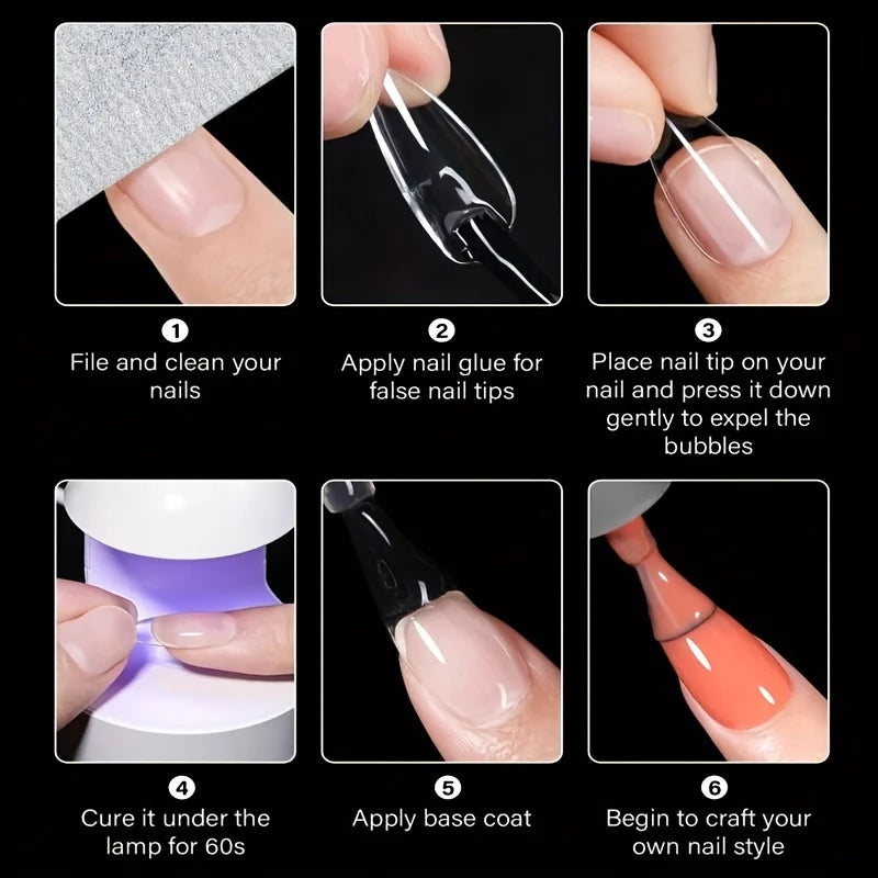 Kit 120 unhas postiças transparentes (12 tamanhos)