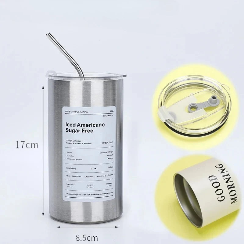 Copo térmico de aço inox com canudo (360 ou 600 ml)