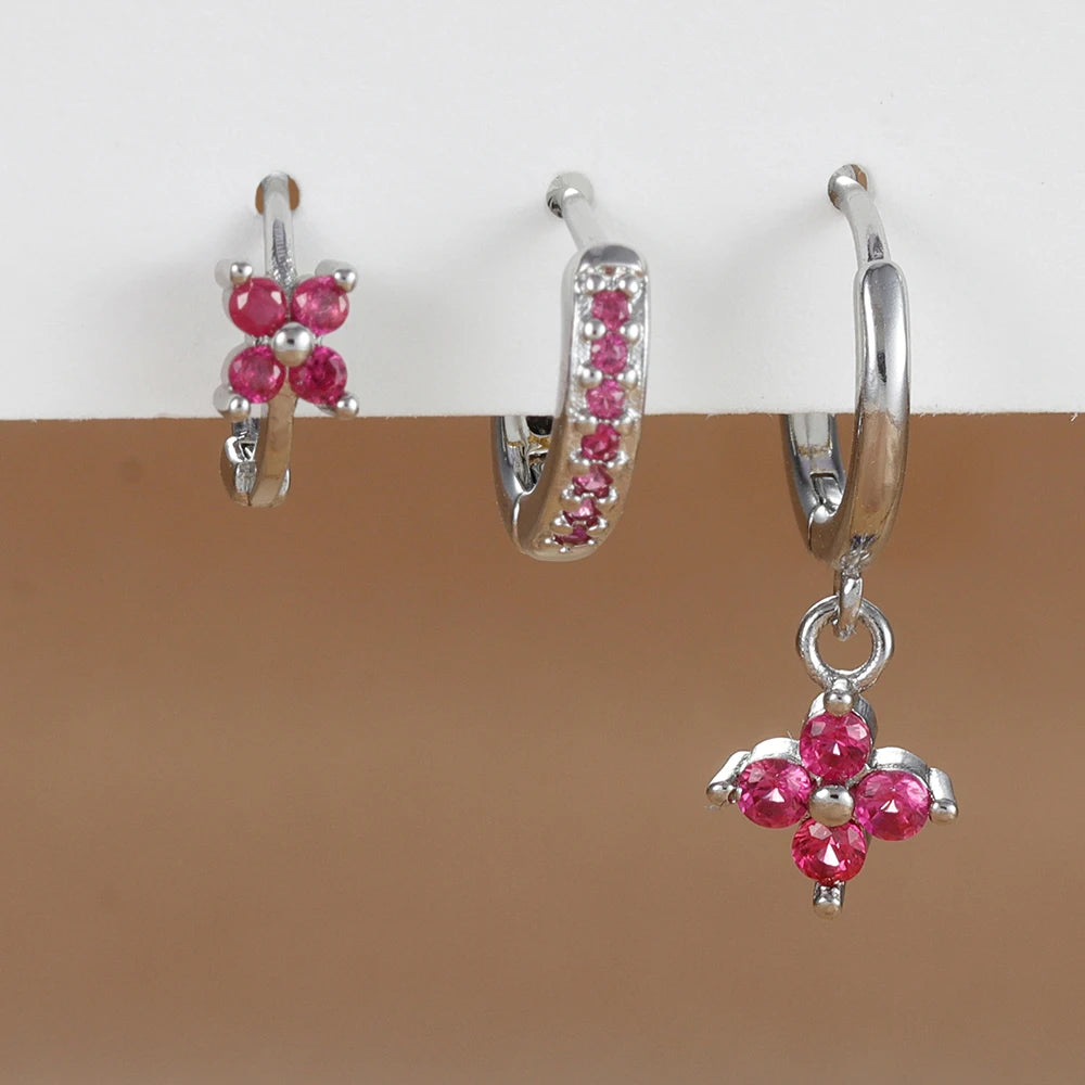 Kit 3 pares de brincos de flor com cristal