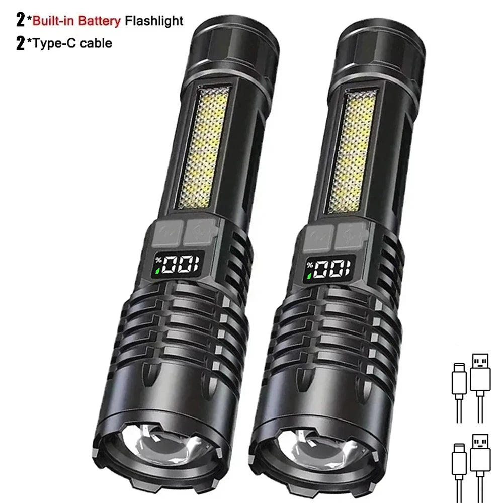 Lanterna LED potente recarregável com luz lateral