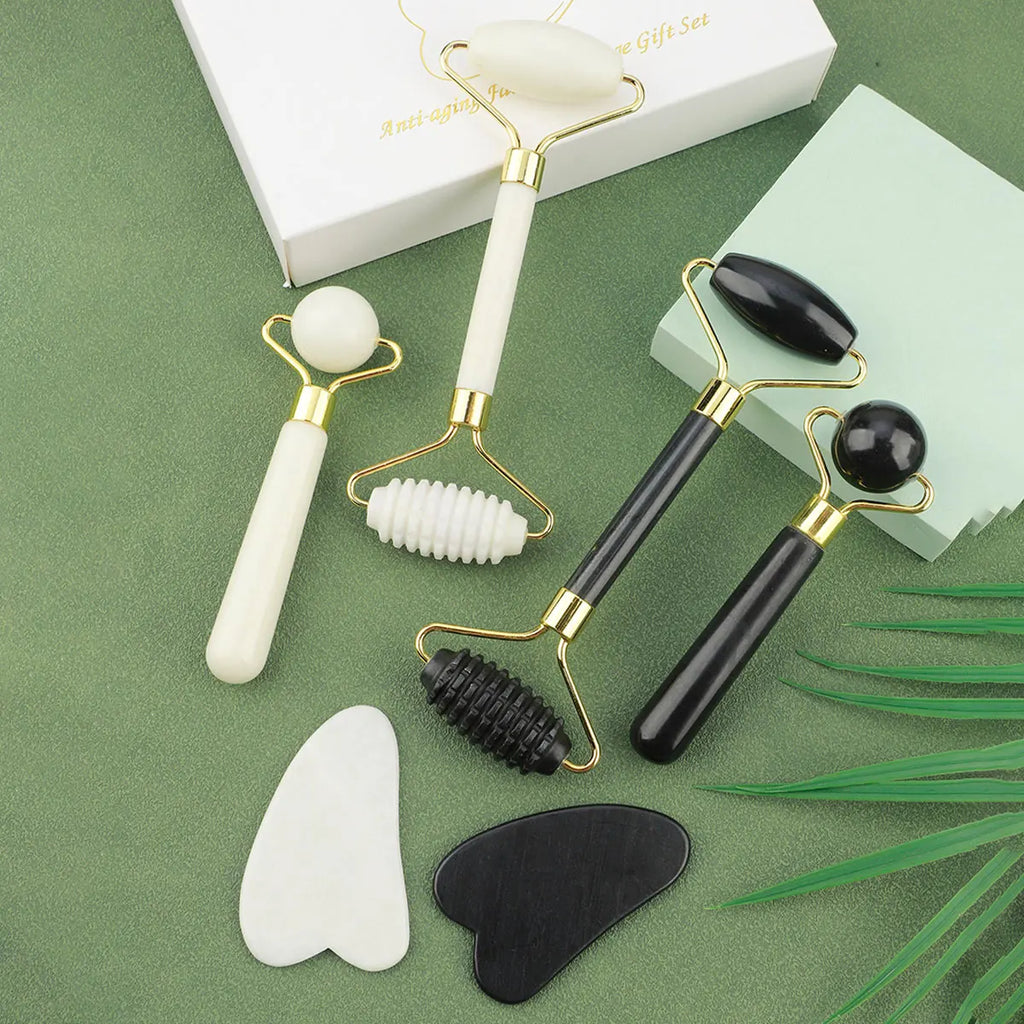 Kit 3 em 1 rolo facial e gua sha