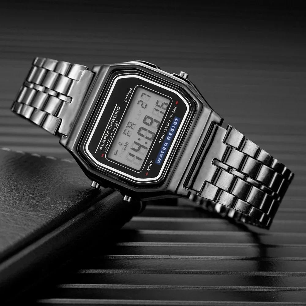 Relógio digital LED masculino de aço
