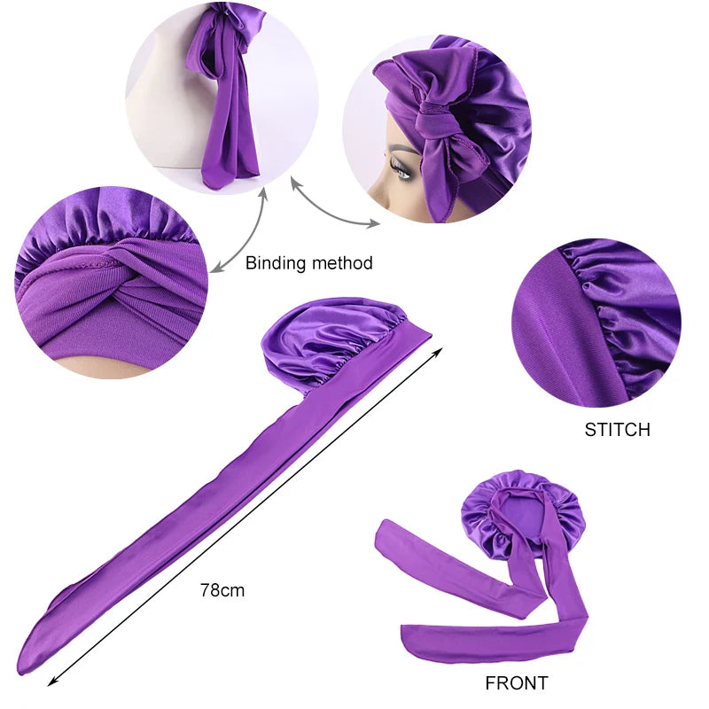Touca de cetim para cabelo com faixa elástica larga