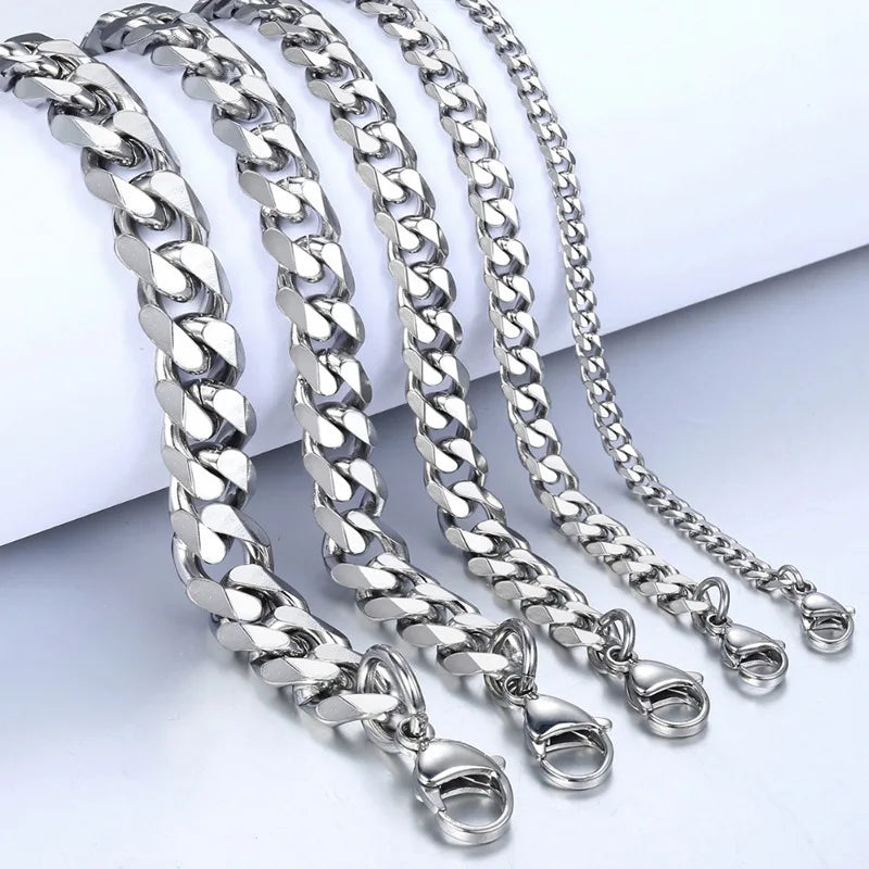 Pulseira masculina corrente cubana de aço inox