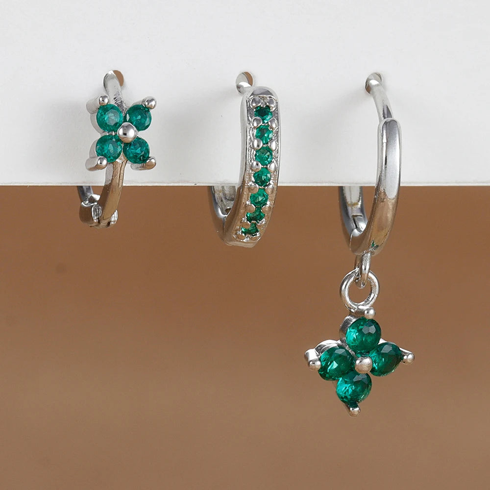 Kit 3 pares de brincos de flor com cristal