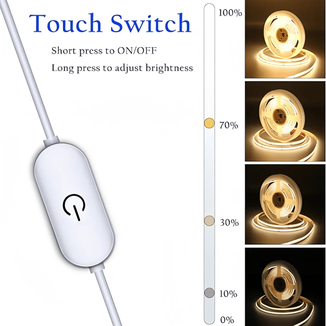 Fita LED COB USB com dimmer touch